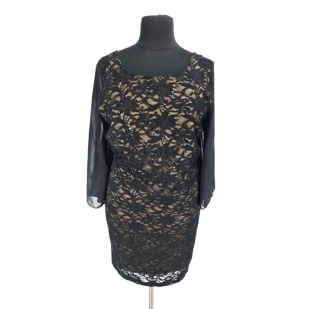 RONNI NICOLE Women Sheath Knee Length Dress Plus Size 22W Black Floral Lace 284A